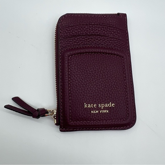 Kate Spade Knott Pebbled Leather Zip Card Holder Wallet Deep Cherry Burgundy New - Picture 11 of 11
